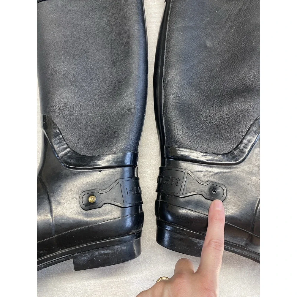 HUNTER Tall Rain Boots Women’s Size 7 Black Gloss Equestrian Waterproof Garden